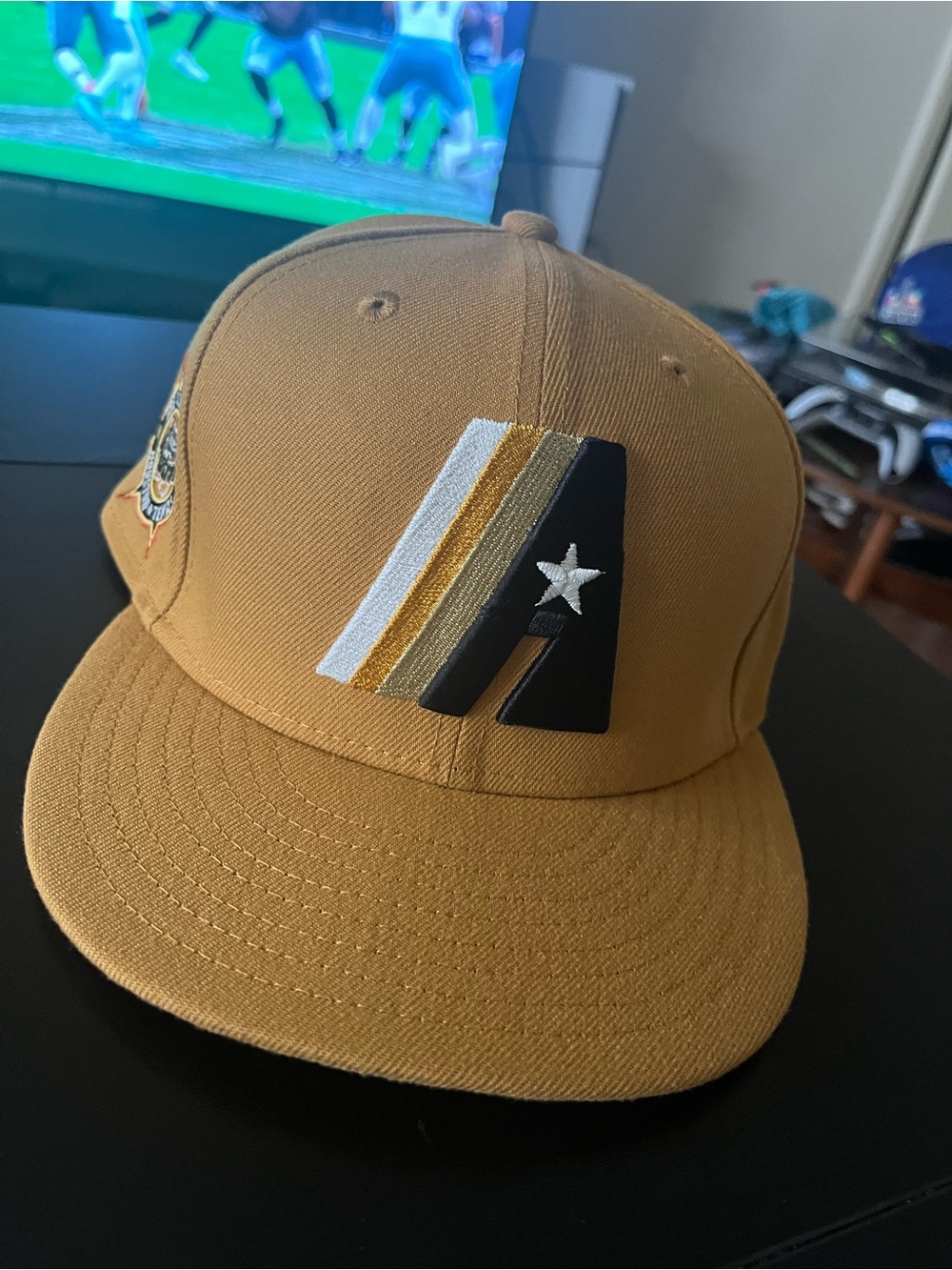 New Era Men's Mustard Snapback Hat with Black, White and Gold Accent